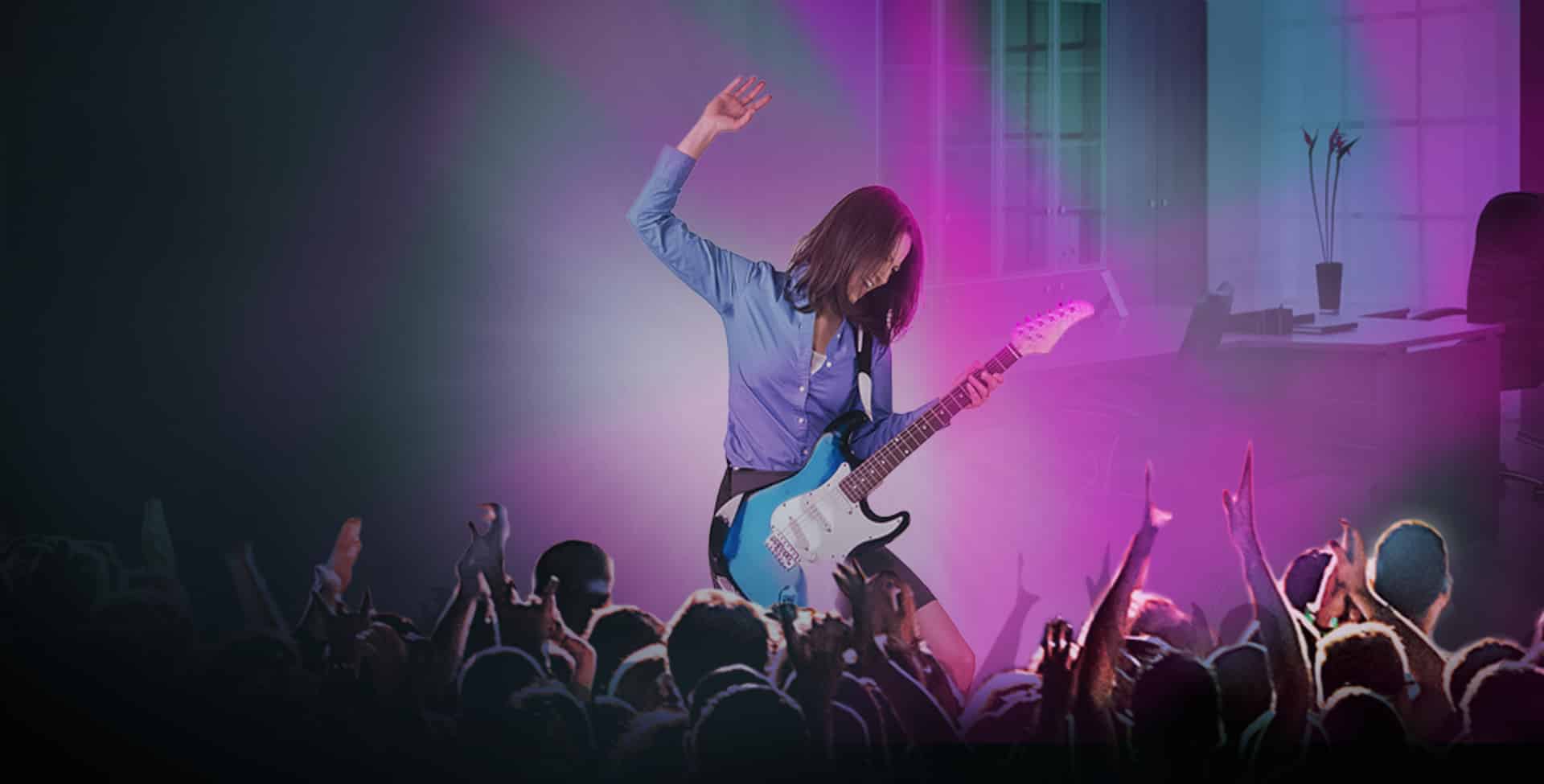 Image of woman playing guitar for Glatfelter insurance case study